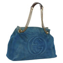 GUCCI Soho Chain Shoulder Bag Canvas Blue Gold 308982 Auth 171460-1