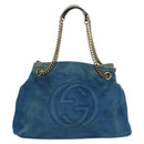 GUCCI Soho Chain Shoulder Bag Canvas Blue Gold 308982 Auth 171460-13