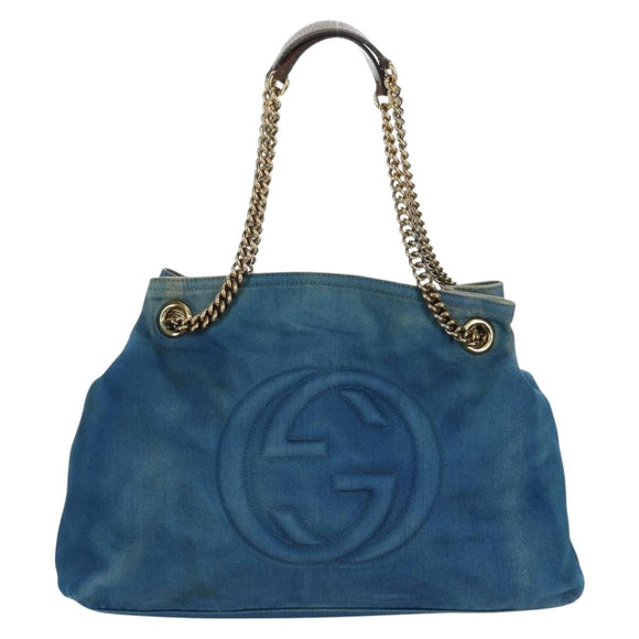 GUCCI Soho Chain Shoulder Bag Canvas Blue Gold 308982 Auth 171460