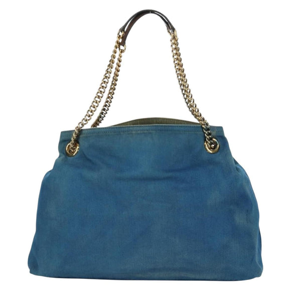 GUCCI Soho Chain Shoulder Bag Canvas Blue Gold 308982 Auth 171460