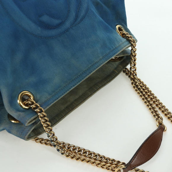 GUCCI Soho Chain Shoulder Bag Canvas Blue Gold 308982 Auth 171460