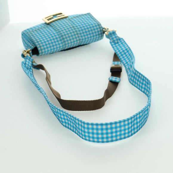 FENDI Mamma Baguette Shoulder Bag Nylon 2way Light Blue Gold Auth 171465M