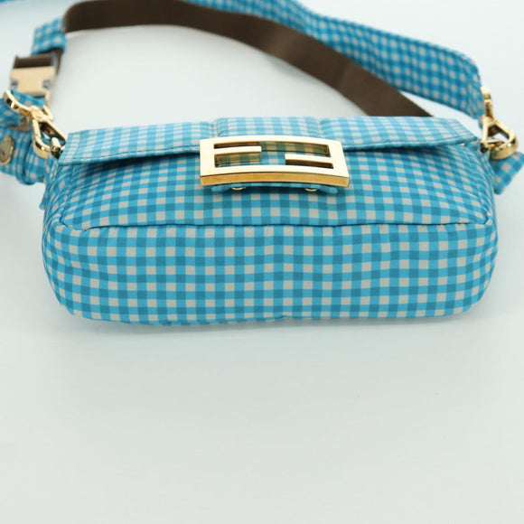 FENDI Mamma Baguette Shoulder Bag Nylon 2way Light Blue Gold Auth 171465M