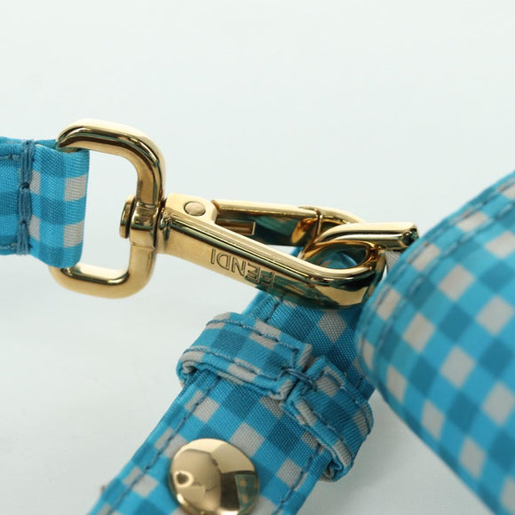 FENDI Mamma Baguette Shoulder Bag Nylon 2way Light Blue Gold Auth 171465M