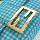 FENDI Mamma Baguette Shoulder Bag Nylon 2way Light Blue Gold Auth 171465M-21
