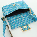 FENDI Mamma Baguette Shoulder Bag Nylon 2way Light Blue Gold Auth 171465M-22
