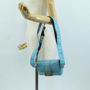 FENDI Mamma Baguette Shoulder Bag Nylon 2way Light Blue Gold Auth 171465M-28