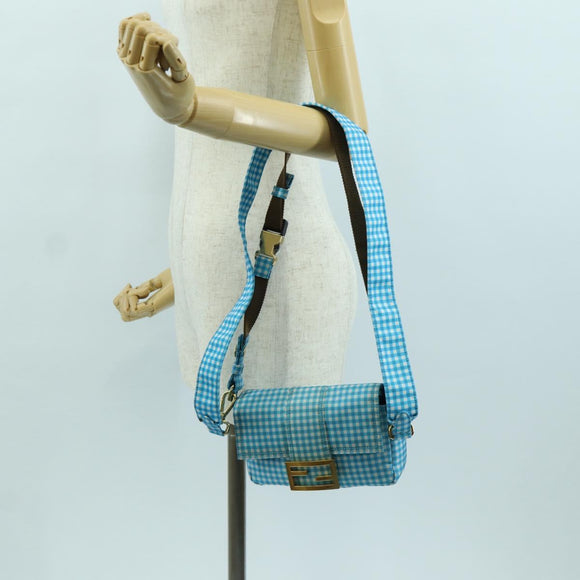 FENDI Mamma Baguette Shoulder Bag Nylon 2way Light Blue Gold Auth 171465M