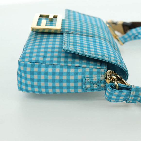 FENDI Mamma Baguette Shoulder Bag Nylon 2way Light Blue Gold Auth 171465M