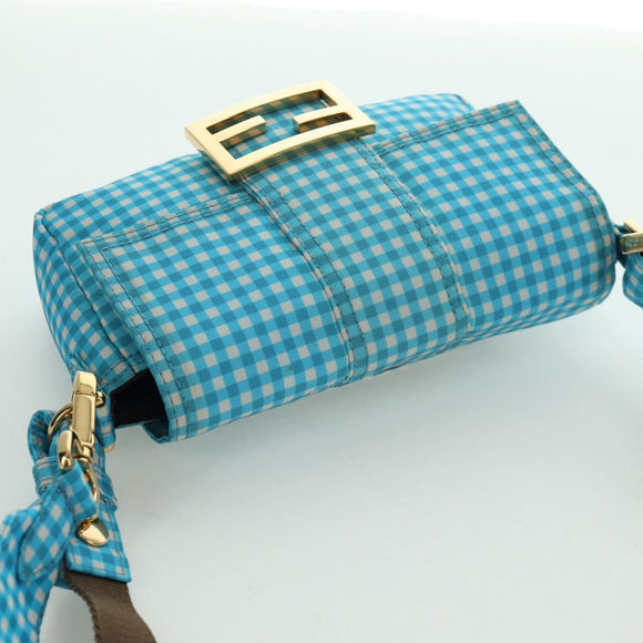 FENDI Mamma Baguette Shoulder Bag Nylon 2way Light Blue Gold Auth 171465M