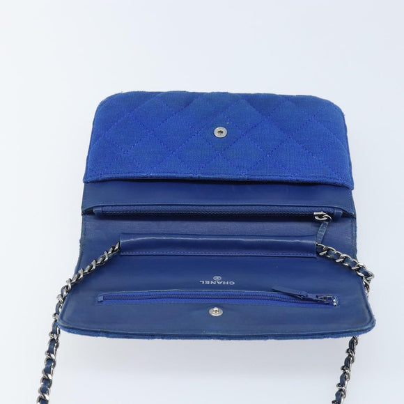 CHANEL Chain Matelasse 2.55 Shoulder Bag Canvas Navy Silver CC Auth 171466A