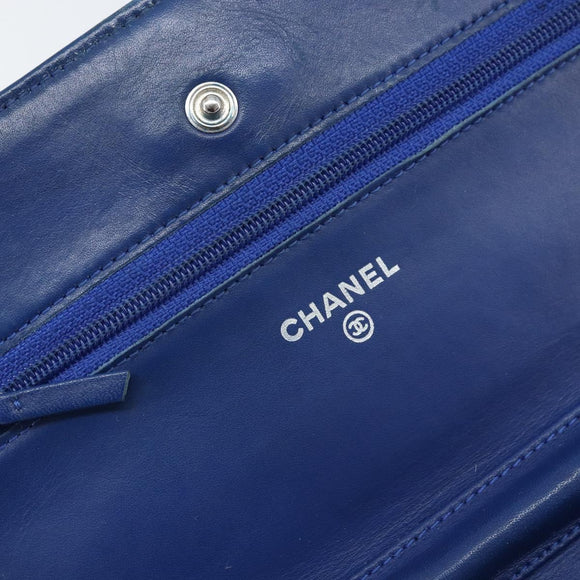 CHANEL Chain Matelasse 2.55 Shoulder Bag Canvas Navy Silver CC Auth 171466A