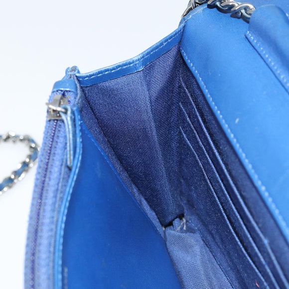 CHANEL Chain Matelasse 2.55 Shoulder Bag Canvas Navy Silver CC Auth 171466A