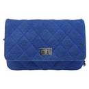 CHANEL Chain Matelasse 2.55 Shoulder Bag Canvas Navy Silver CC Auth 171466A-2