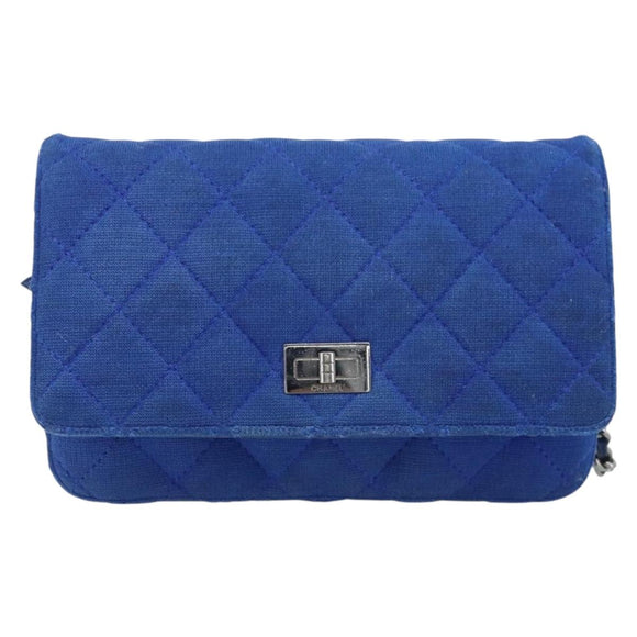 CHANEL Chain Matelasse 2.55 Shoulder Bag Canvas Navy Silver CC Auth 171466A