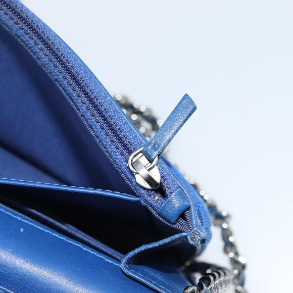CHANEL Chain Matelasse 2.55 Shoulder Bag Canvas Navy Silver CC Auth 171466A