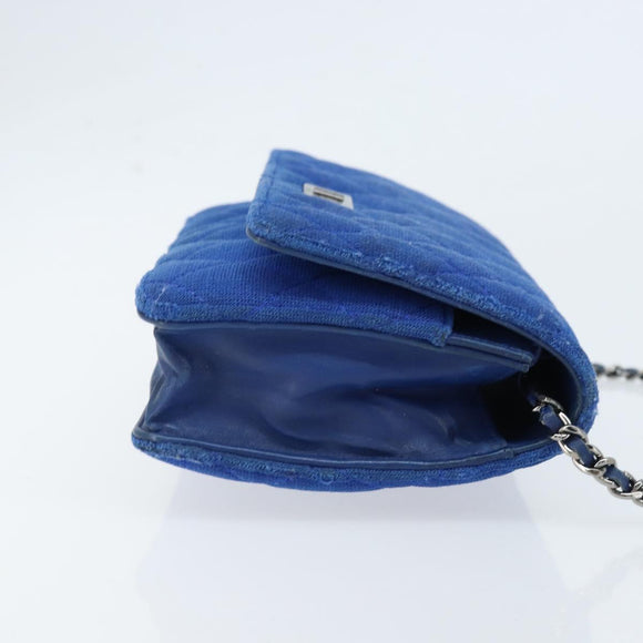 CHANEL Chain Matelasse 2.55 Shoulder Bag Canvas Navy Silver CC Auth 171466A