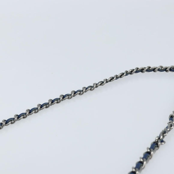 CHANEL Chain Matelasse 2.55 Shoulder Bag Canvas Navy Silver CC Auth 171466A