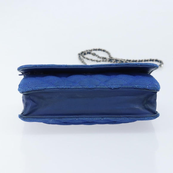 CHANEL Chain Matelasse 2.55 Shoulder Bag Canvas Navy Silver CC Auth 171466A