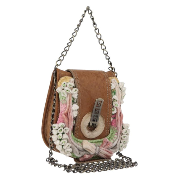 FENDI Chain Shoulder Bag Leather 2way Brown Auth 171467V