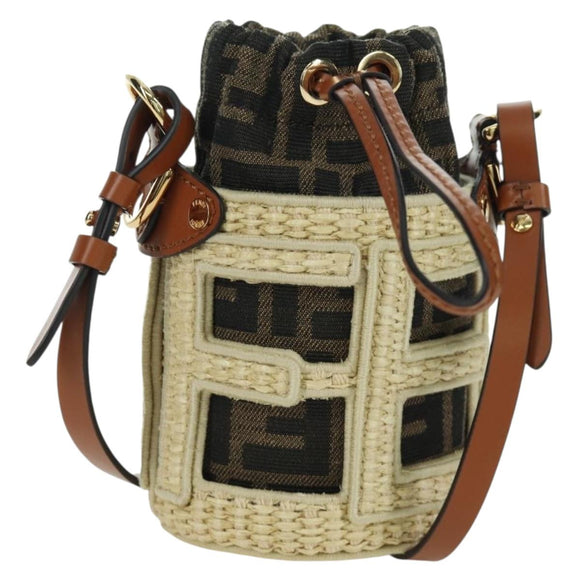 FENDI Step Out Chain Zucca Canvas Mamma Baguette Bag Brown Black Auth 171470SAM