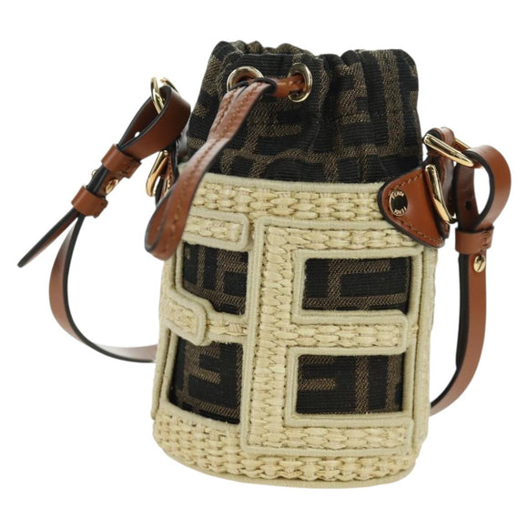 FENDI Step Out Chain Zucca Canvas Mamma Baguette Bag Brown Black Auth 171470SAM