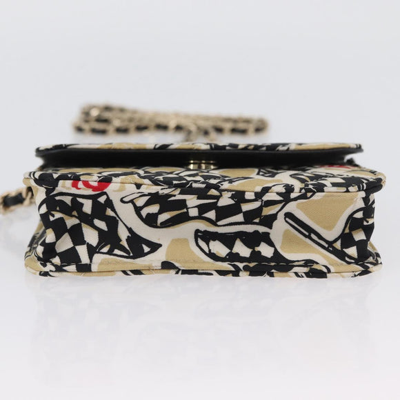 CHANEL Mini Matelasse 12 Chain Pouch Shoulder Satin Beige Gold CC Auth 171471SAM