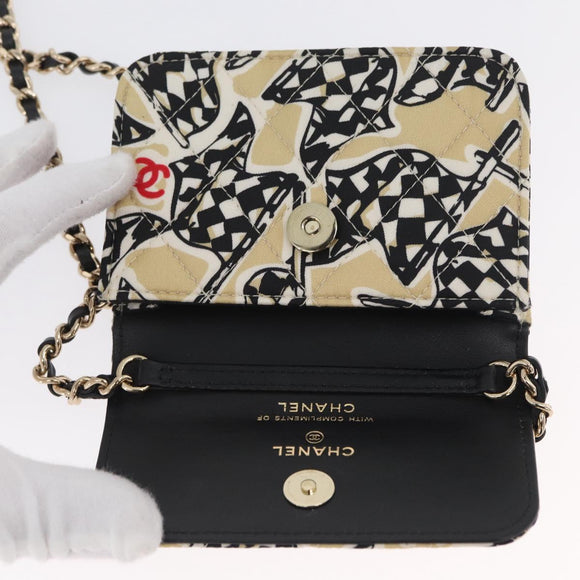CHANEL Mini Matelasse 12 Chain Pouch Shoulder Satin Beige Gold CC Auth 171471SAM