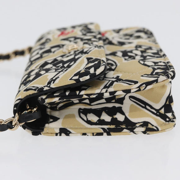 CHANEL Mini Matelasse 12 Chain Pouch Shoulder Satin Beige Gold CC Auth 171471SAM