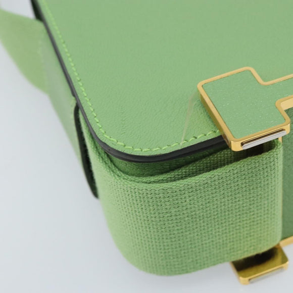 HERMES Getashevre Shoulder Bag Leather Gold Light green Auth 171477SM