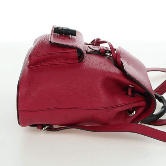 GUCCI Bamboo Backpack Leather Pink Silver 387149 Auth 171479V