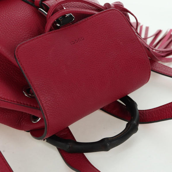 GUCCI Bamboo Backpack Leather Pink Silver 387149 Auth 171479V