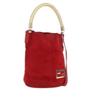 FENDI Hand Bag Suede 2way Red Gold Auth 171482V-1