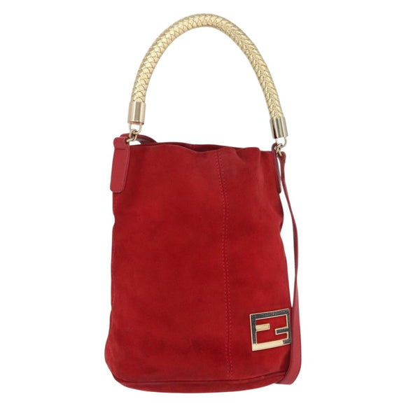 FENDI Hand Bag Suede 2way Red Gold Auth 171482V