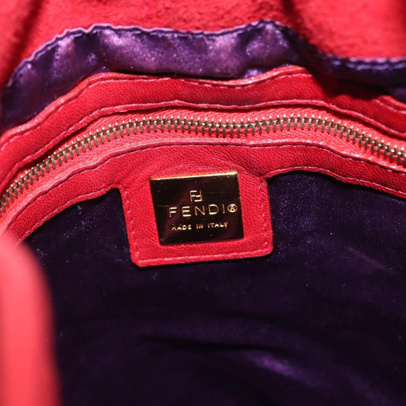 FENDI Hand Bag Suede 2way Red Gold Auth 171482V