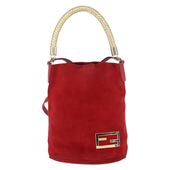 FENDI Hand Bag Suede 2way Red Gold Auth 171482V