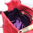 FENDI Hand Bag Suede 2way Red Gold Auth 171482V-21