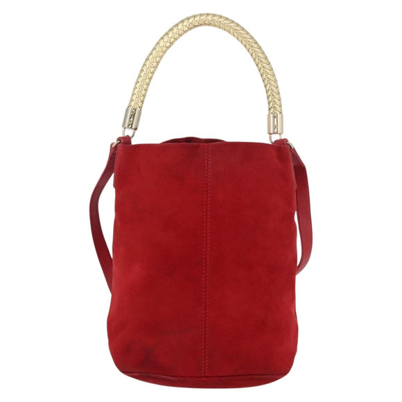 FENDI Hand Bag Suede 2way Red Gold Auth 171482V