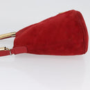 FENDI Hand Bag Suede 2way Red Gold Auth 171482V-4