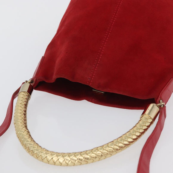 FENDI Hand Bag Suede 2way Red Gold Auth 171482V