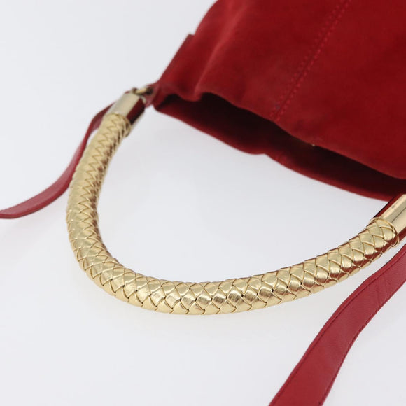 FENDI Hand Bag Suede 2way Red Gold Auth 171482V