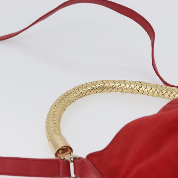 FENDI Hand Bag Suede 2way Red Gold Auth 171482V