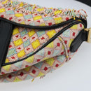 Christian Dior Beads Saddle Hand Bag Canvas Multicolor Gold Auth 171485SM-10