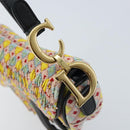 Christian Dior Beads Saddle Hand Bag Canvas Multicolor Gold Auth 171485SM-14