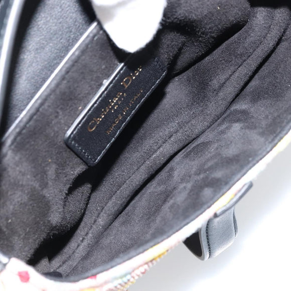 Christian Dior Beads Saddle Hand Bag Canvas Multicolor Gold Auth 171485SM