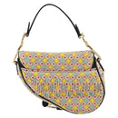 Christian Dior Beads Saddle Hand Bag Canvas Multicolor Gold Auth 171485SM-3