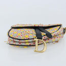 Christian Dior Beads Saddle Hand Bag Canvas Multicolor Gold Auth 171485SM-9