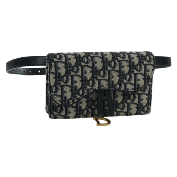 Christian Dior Trotter Canvas Saddle Waist bag Navy Gold Auth 171490SAV