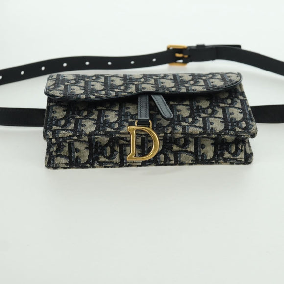 Christian Dior Trotter Canvas Saddle Waist bag Navy Gold Auth 171490SAV
