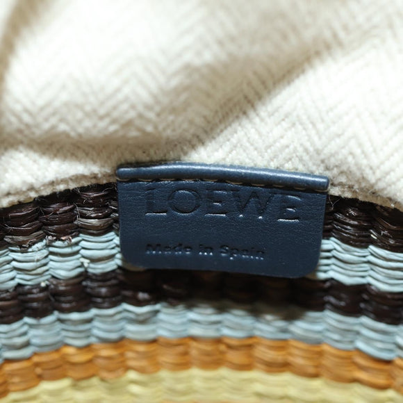 LOEWE Square Pocket Anagram Shoulder Bag Raffia Beige Auth 171500SAM